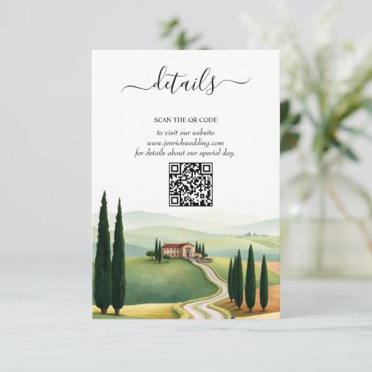 Toscane Italië bestemming bruiloft details QR Informatiekaartje (Staand voorkant)