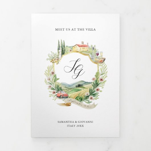 Toscane Italië | Geïllustreerde bruiloft Drieluik Uitnodiging (Cover)