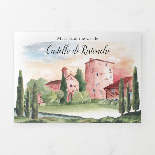 Toscane Italië | Geïllustreerde bruiloft Drieluik Uitnodiging (Cover)