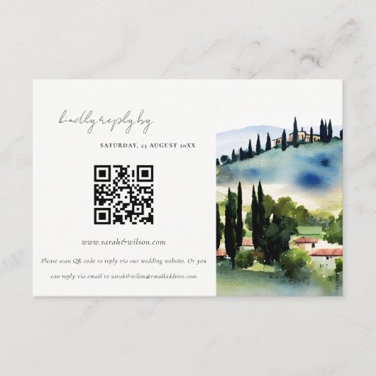 Toscane Italië Landscape Weddenschap QR Code RSVP Informatiekaartje (Voorkant)