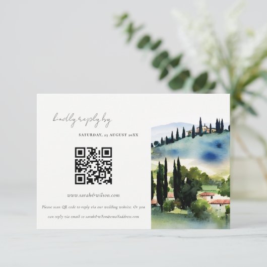 Toscane Italië Landscape Weddenschap QR Code RSVP Informatiekaartje (Staand voorkant)