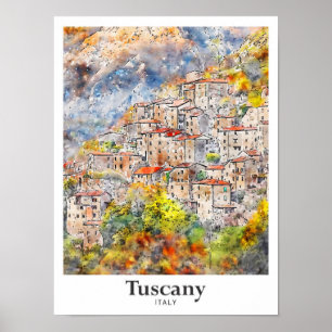 Toscane Italië Reizen Waterverf Hand getekend Poster