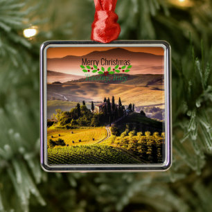 Toscane, Italië, Vrolijk kerstfeest, Metalen Ornament