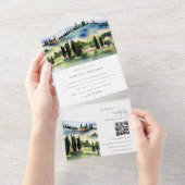 Toscane Italië Waterverf landschap QR-code All In One Uitnodiging (Afscheurbaar)