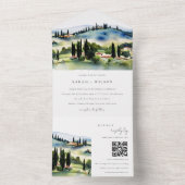 Toscane Italië Waterverf landschap QR-code All In One Uitnodiging (Binnen)
