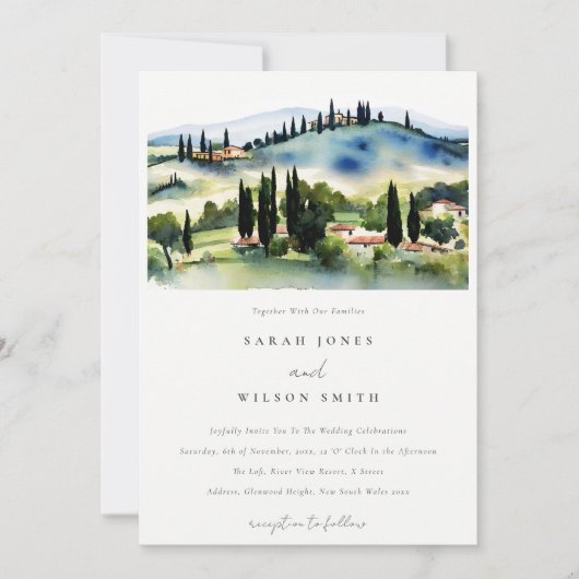 Toscane Italië Waterverf Landschap Weddenschap Kaart (Voorkant)