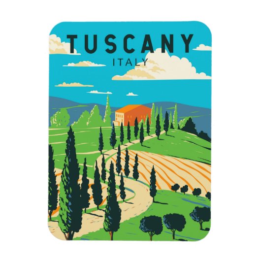 Toscane Italië Wijngaard Reizen Kunst Vintage Magneet (Verticaal)