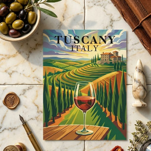 Toscane Italië Wijngaard Zonsondergang Reis Illust Briefkaart