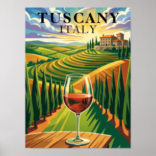 Toscane Italië Wijngaard Zonsondergang Reis Illust Poster