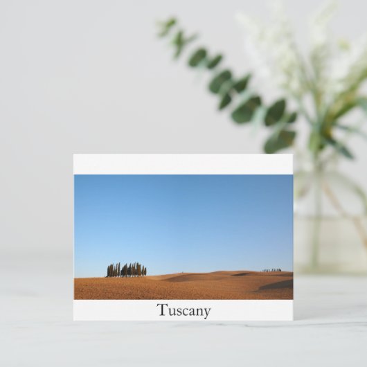 Toscane-landschap met cypersbomen, tekstbriefkaart briefkaart (Staand voorkant)