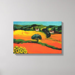 TOSCANE LANDSCHAP MET ZONNEBLOEMEN CANVAS AFDRUK