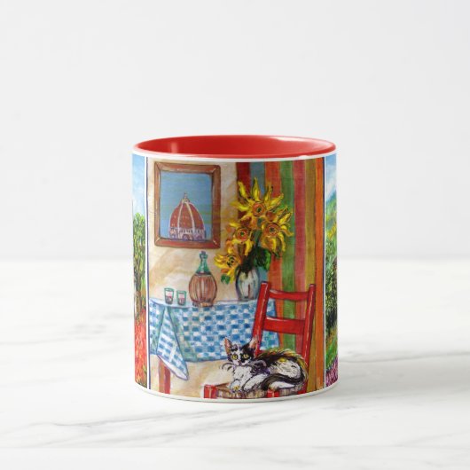 TOSCANE LANDSCHAPPEN, KEUKEN, ZONNEBLOEMEN, KAT EN MOK (Midden)