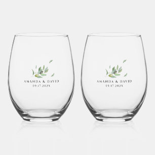 Toscane olijfbladeren tak-dank u wijnglas zonder voet