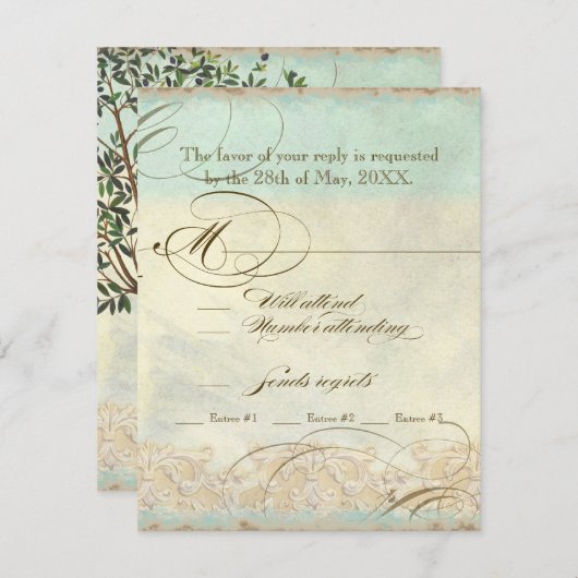 Toscane Olive Tree n Swirl - Weddenschap met RSVP (Voorkant / Achterkant)