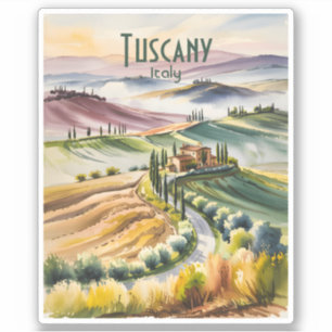 Toscane Rollende Heuvels Aquarel Landschap Reis Sticker