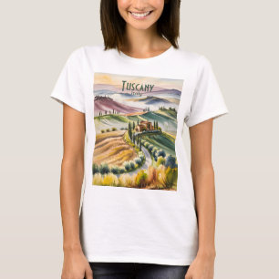 Toscane Rollende Heuvels Aquarel Landschap Reizen T-shirt