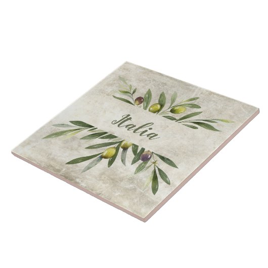 Toscane Rustieke Olive & Branches Italia Script Tegeltje (Zijkant)