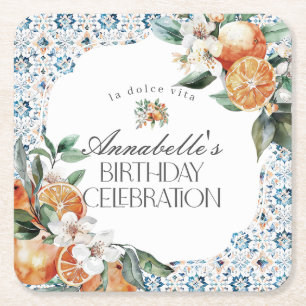 Toscane Tegel Italiaans verjaardagsfeestje Tafelde Vierkante Kartonnen Onderzetter