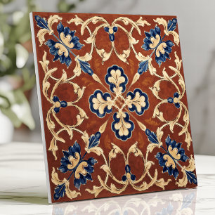 Toscane Terracotta Blau en Goud Bloemmotief Tegeltje