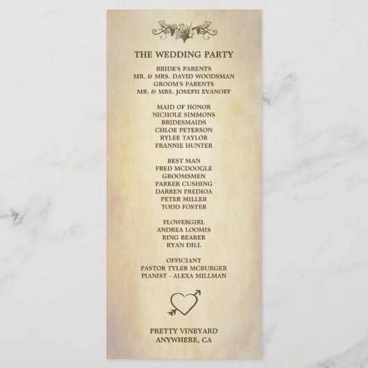 Toscane Vintage Vignoble Programmes de mariage (Dos)