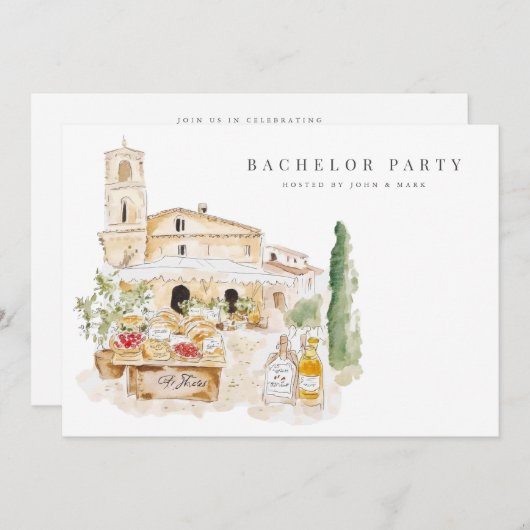 Toscane Waterverf Bachelor Party Invitation Kaart (Voorkant / Achterkant)
