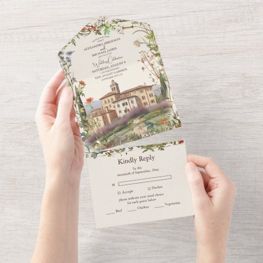 Toscane Waterverf Italië Bestemmingsweddenschap All In One Uitnodiging (Afscheurbaar)