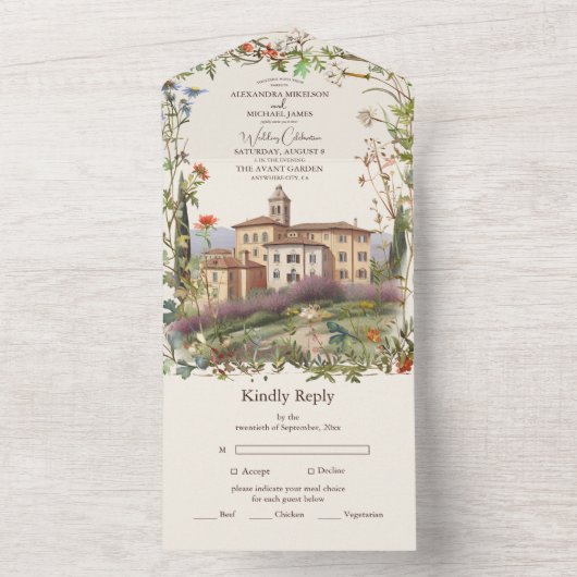 Toscane Waterverf Italië Bestemmingsweddenschap All In One Uitnodiging (Binnen)