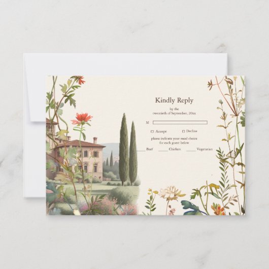 Toscane Waterverf Italië Bestemmingsweddenschap RSVP Kaartje (Voorkant)