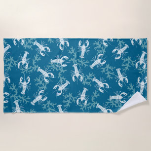 Toss de homard en bleu et blanc serviette de plage