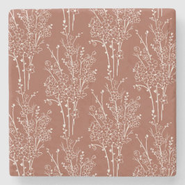 Tossed Floral Silhouette Botanical | Rusty Sienna Stenen Onderzetter