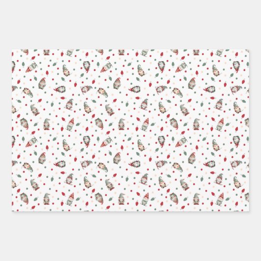 Tossed Gnomes Wrapped in Lights on White Inpakpapier Vel (Voorkant 3)