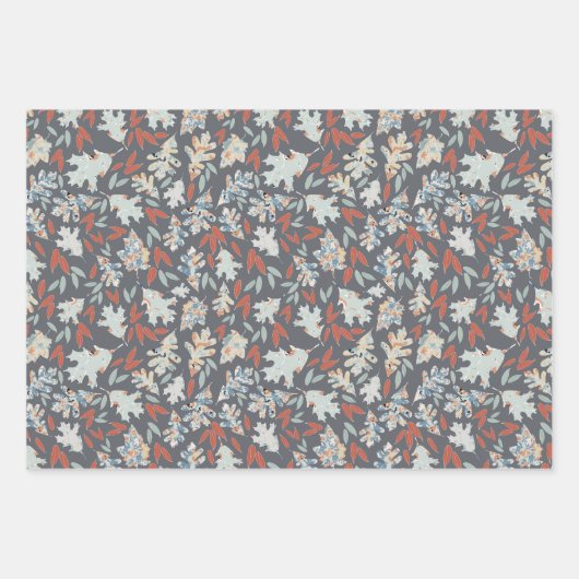 Tossed Leaves Design herfstkleuren Sinaasappels Bl Inpakpapier Vel (Voorkant)