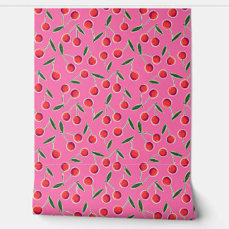 Tossed Retro Berry Kersen op Hot Pink - Keuken Behang