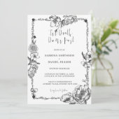 Tot de dood Gothic Hand-getrokken Flowers Skull Kaart (Staand voorkant)