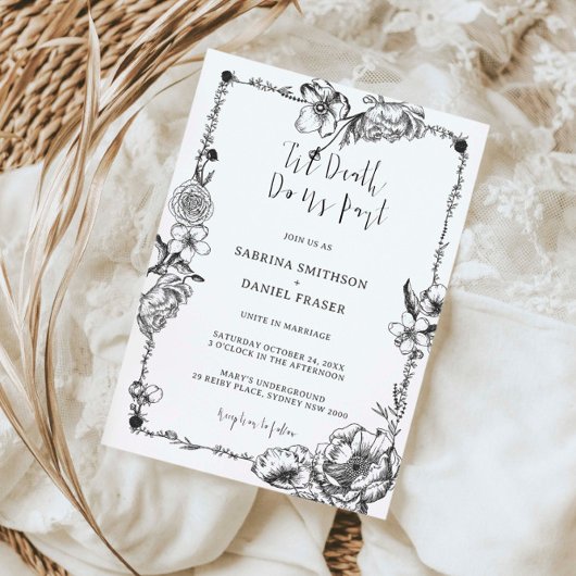 Tot de dood Gothic Hand-getrokken Flowers Skull Kaart