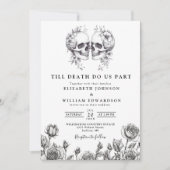 Tot de Dood Gotische Bloemige Schedels Trouw Uitno Kaart (Voorkant)