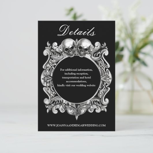 Tot de dood Gotische schedels Monogram bruiloft Informatiekaartje (Staand voorkant)