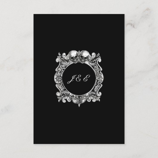 Tot de dood Gotische schedels Monogram bruiloft Informatiekaartje (Achterkant)
