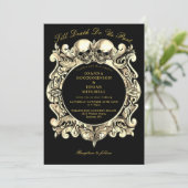 Tot de Dood Gotische Zwarte en Gouden Trouw Kaart (Staand voorkant)