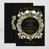 Tot de Dood Gotische Zwarte en Gouden Trouw Kaart (Voorkant / Achterkant)