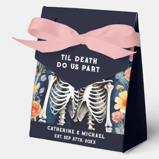Tot de dood maken we deel skeletten gotische bruil bedankdoosjes (Voorkant)