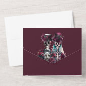 Tot de dood ons deel bordeaux gotisch paar chic all in one uitnodiging (Achterkant)