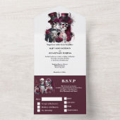 Tot de dood ons deel bordeaux gotisch paar chic all in one uitnodiging (Binnen)