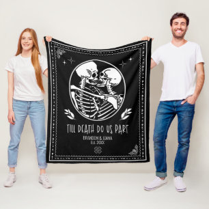 Tot de dood ons Deel Custom Date Skeleton Couple Fleece Deken