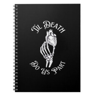 Tot de dood ons deel skelet hand houden anatomie notitieboek