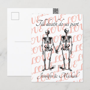 Tot de dood ons deel Skeleton Couple Monogram Pos Briefkaart