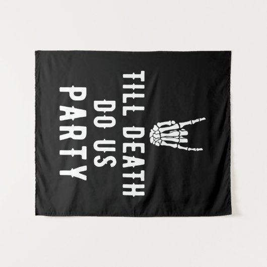 Tot de dood ons scheidt-feestachtergrond Skelet Zw Wandkleed (Voorkant (horizontaal))