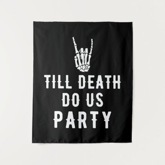 Tot de dood ons scheidt-feestachtergrond Skelet Zw Wandkleed (Voorkant)