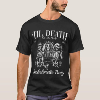Tot de dood ons scheidt Retro geraamte vrijgezelle T-shirt