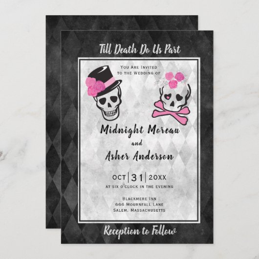 Tot de dood ons scheidt Schedels Hoed Bloemen Kaart (Voorkant / Achterkant)